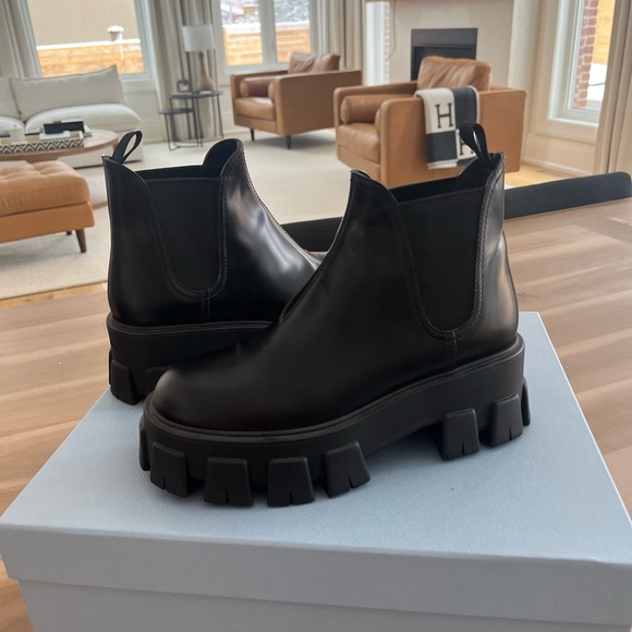 Authentic Prada Monolith brushed leather Chelsea boots size 37 - Picture 2 of 13